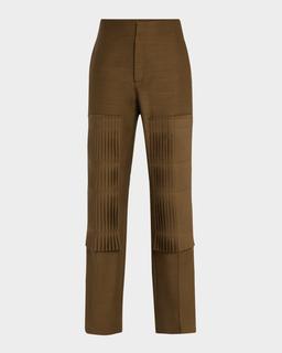 Pleated Patch Straight-Leg Trousers