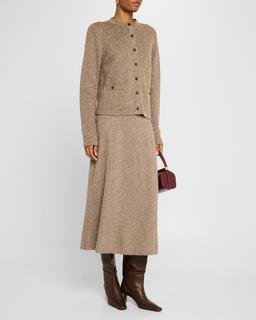 Metallic Wool-Cashmere Knit Midi Skirt