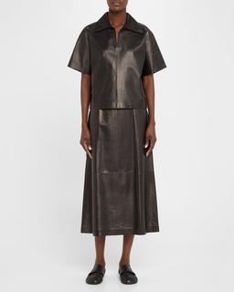 Short-Sleeve Leather Blouse