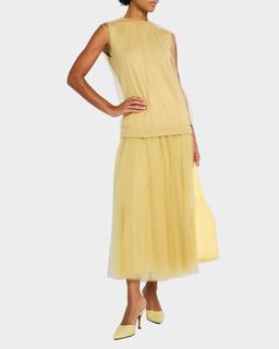 Knit Tulle-Layered Tank Top