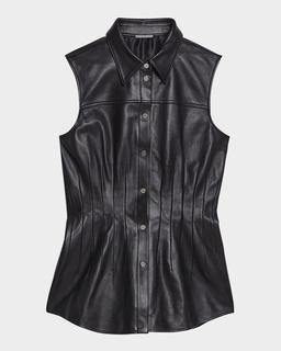 Sleeveless Darted Leather Shirt