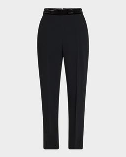 Velvet-Waist Straight-Leg Ankle Trousers