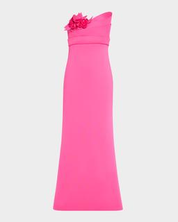 Strapless Floral Applique Scuba Gown