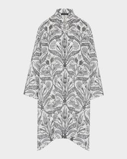 Wide A-Line Collarless Shirt with Slits (Very Long)