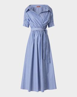 Lydia Stripe Poplin Midi Wrap Dress