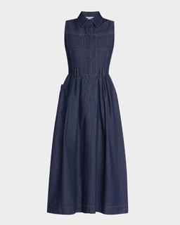 Sleeveless Denim Midi Shirtdress