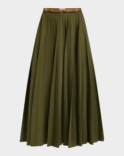 Belted Pleated Midi Skirt