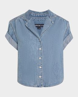 Ilene Denim Cuff-Sleeve Top