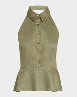 Lancaster Sleeveless Linen Peplum Top