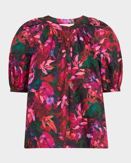 Vienne Floral Puff-Sleeve Blouse