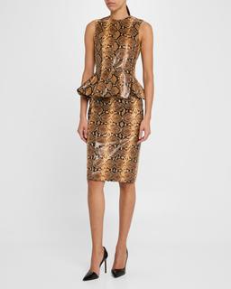 Izabel Snake-Embossed Leather Peplum Top