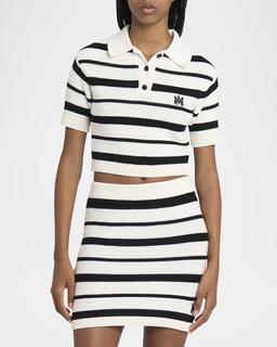 MA Striped Knit Crop Polo Shirt