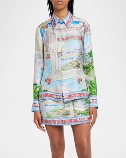 Long-Sleeve Silk Button-Down Shirt