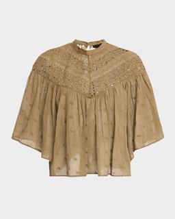 Mikki Eyelet Yoke Washed Cotton Blouse
