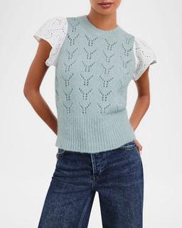 Everly Pointelle Knit Flutter-Sleeve Top