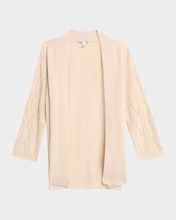 Cashmere Fancy-Stitch Open Cardigan