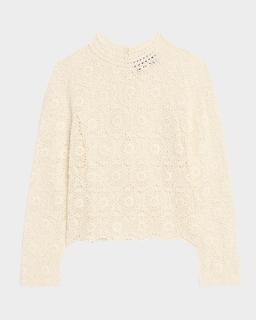 Gibson Scallop Floral Lace Sweater