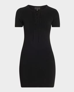 Palma Laced Short-Sleeve Mini Sweater Dress