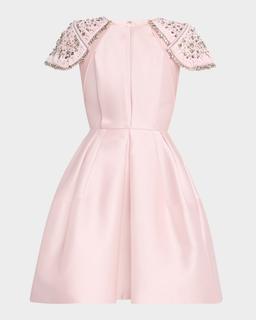 Embroidered-Shoulder Fit-&-Flare Dress