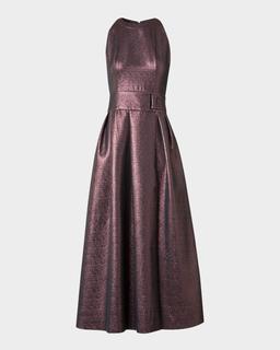 Sleeveless Belted Metallic Midi Dress