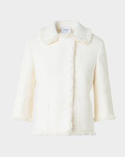 Bracelet-Sleeve Fringed Boucle Tweed Jacket