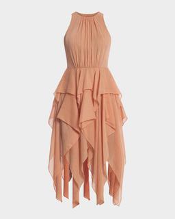 Ruffle Metallic Shimmer Midi Dress