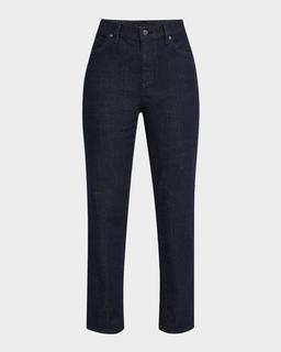 Cropped Straight-Leg Stretch Denim Pants