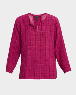 Puckered Plaid Organic Linen Top