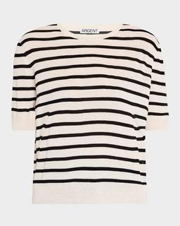 Striped Wool-Silk Knit Top