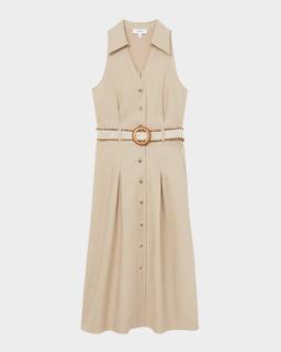 Annie Pleated Button-Down Linen Midi Dress