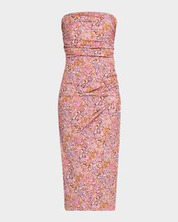 Cleopatre Strapless Floral-Print Midi Dress