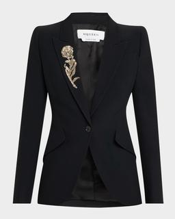 Crystal Rose Embroidered Single-Breasted Blazer