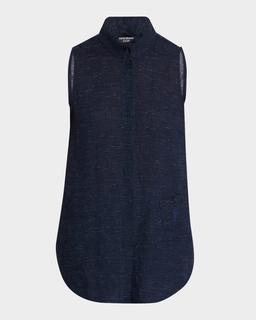 Sleeveless Linen Chambray Blouse