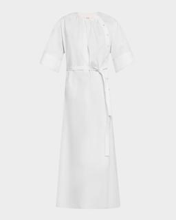 Gathered Belted Midi Dress