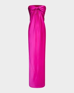 Lisette Strapless Front-Knot Satin Gown