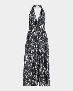 Deana Cinched Backless Halter Maxi Dress