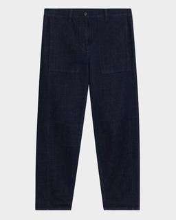 Cropped Stretch Denim Boyfriend Lantern Pants