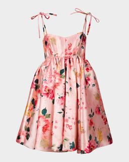 Floral Mikado Babydoll Dress with Pockets