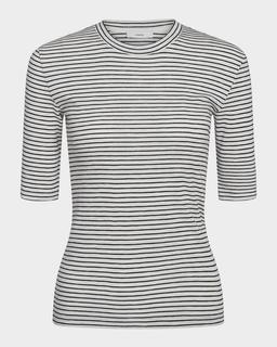 Stripe Elbow-Sleeve Top