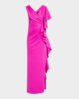 Morwen Asymmetric Ruffle Column Gown