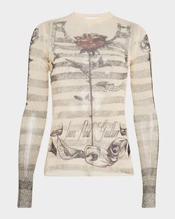 Tattoo Mariniere Mesh Long-Sleeve Top