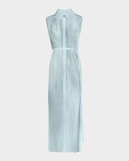 Pleated Georgette Sleeveless Shirtdress