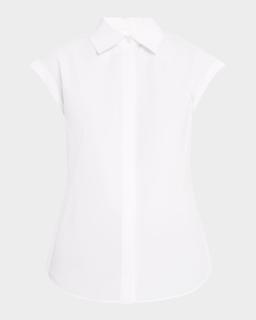 Fitted Cap-Sleeve Cotton Shirt