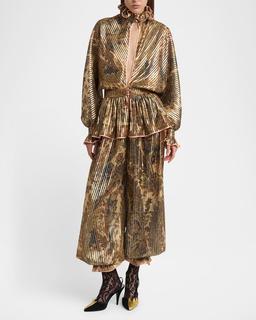 Metallic Striped Voyage Jacquard Ruffle Blouse