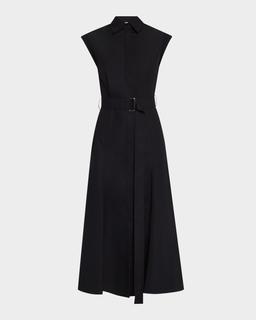 Belted Cap-Sleeve Cotton Midi Shirtdress