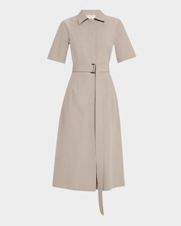 Belted Pick Stitch Midi Shirtdress