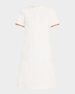 Leather-Trim Cotton Dress