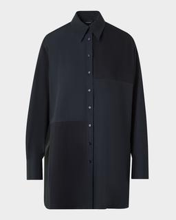 Stitched Pleats Inset Cotton Poplin Oversized Shirt