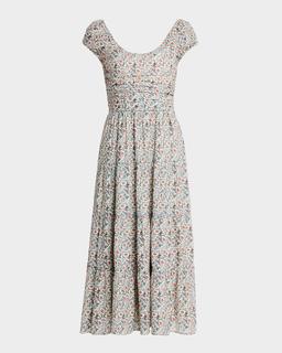 Marchella Printed Short-Sleeve Midi Dress