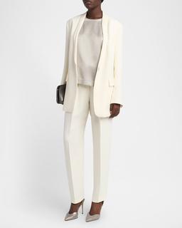 Pleated Cady Straight-Leg Tuxedo Trousers